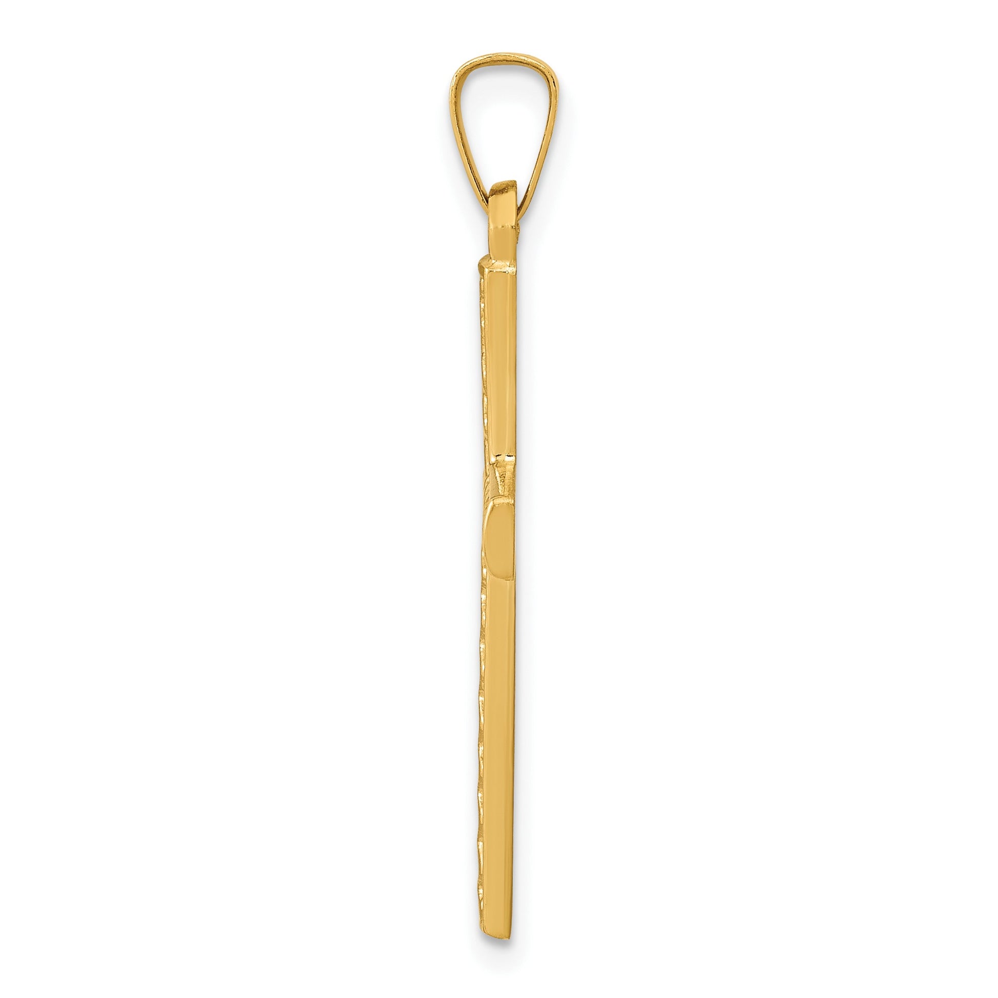 14k Polished Lattice Textured Cross Pendant