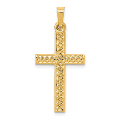 14k Polished Lattice Textured Cross Pendant