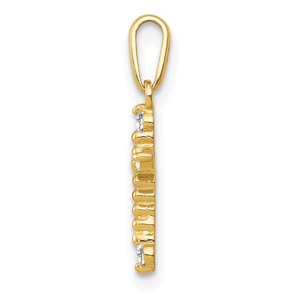 14k Polished Beaded CZ Cross Charm