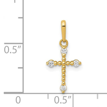 14k Polished Beaded CZ Cross Charm