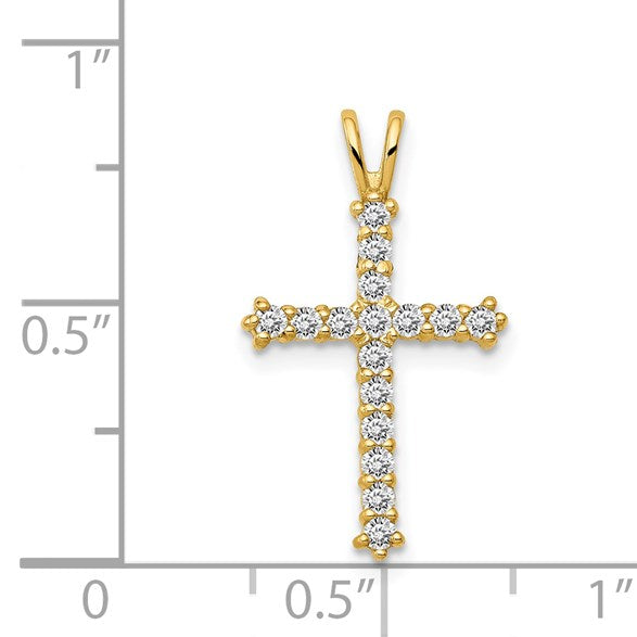 14k Polished CZ Cross Chain Slide