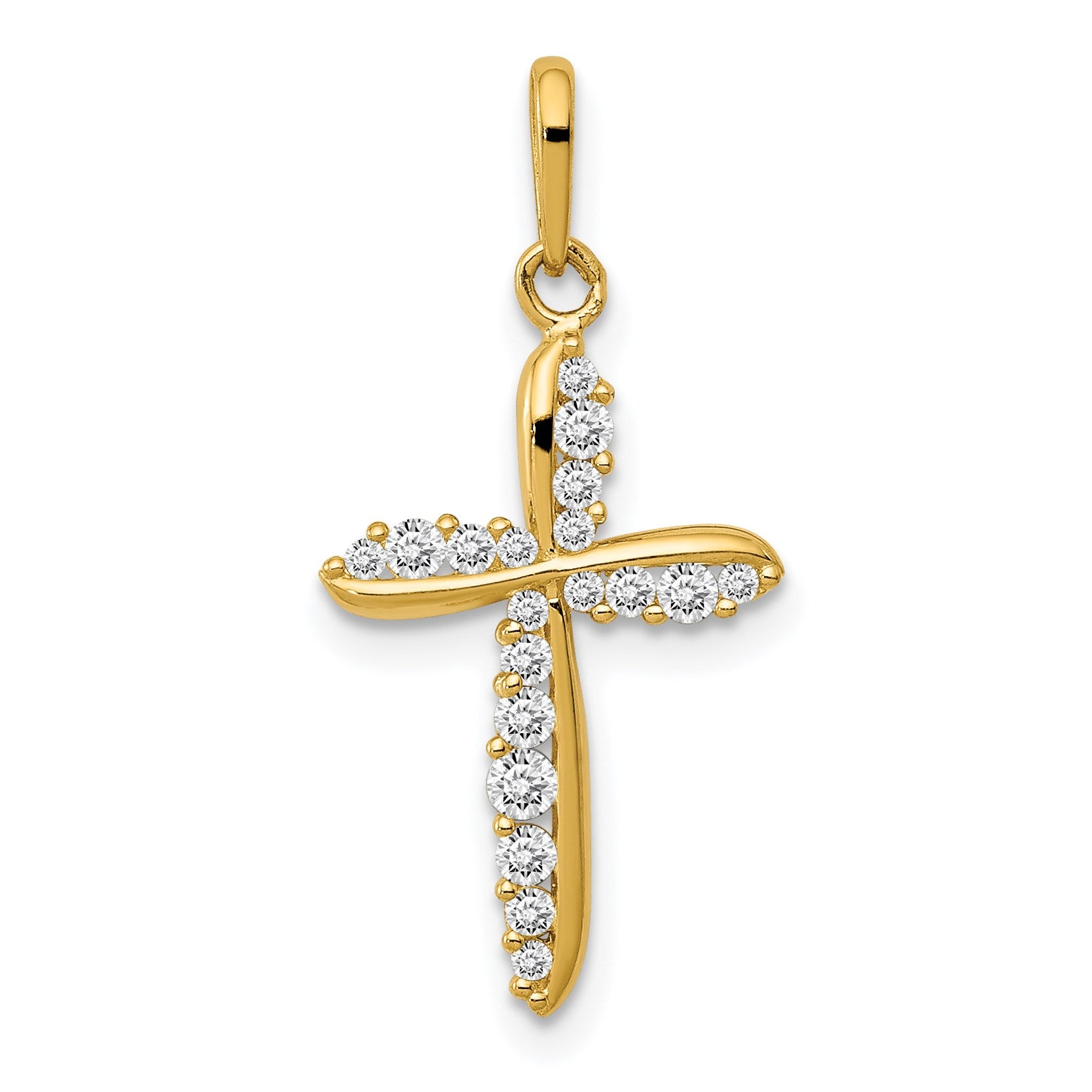 14k Polished CZ Cross Charm