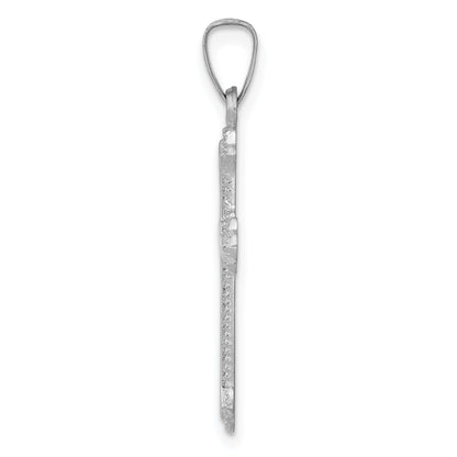 14k White Gold Polished Fleur de Lis Cross Pendant