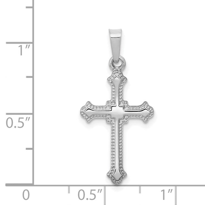 14k White Gold Polished Fleur de Lis Cross Pendant
