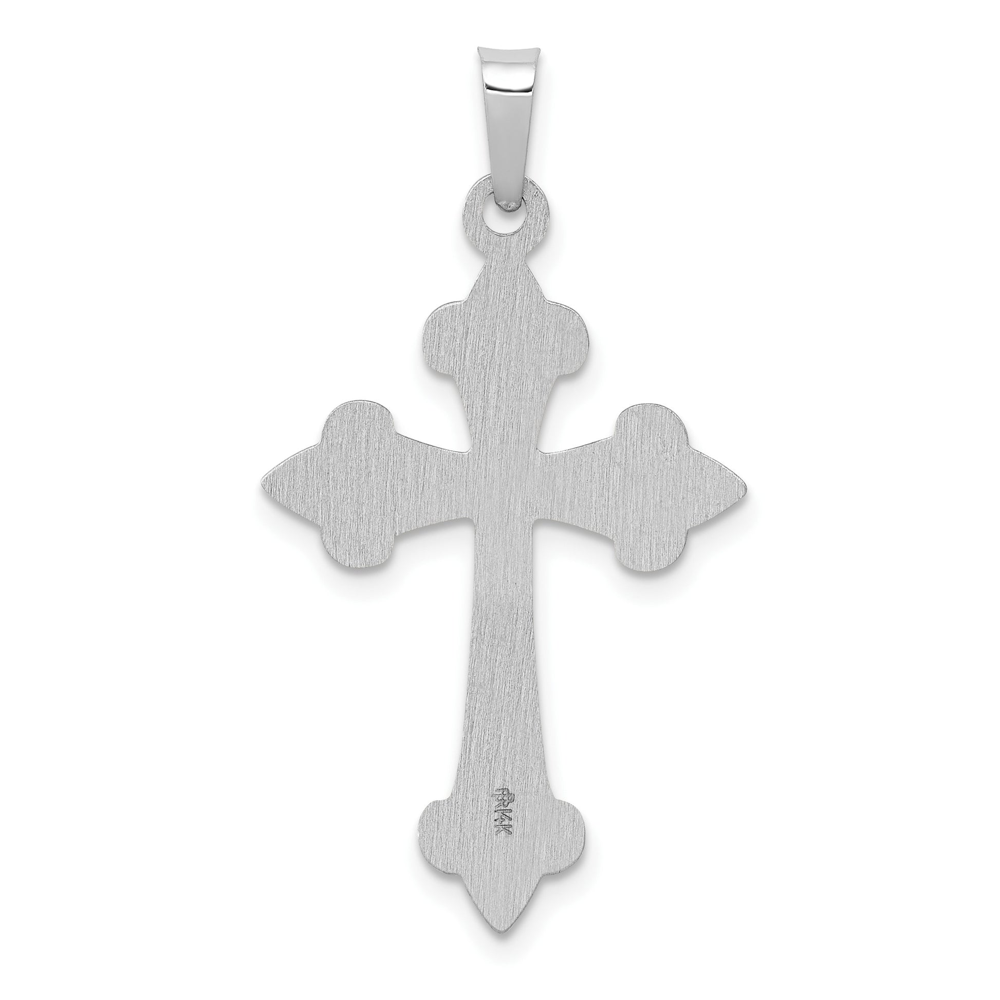 14k White Gold Polished Fleur de Lis Cross Pendant