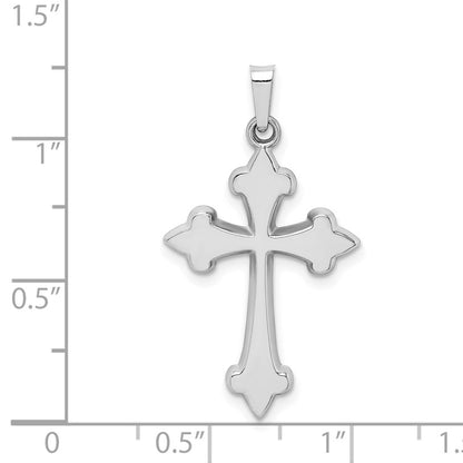 14k White Gold Polished Fleur de Lis Cross Pendant