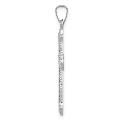 14k White Gold Polished Fleur de Lis Cross Pendant