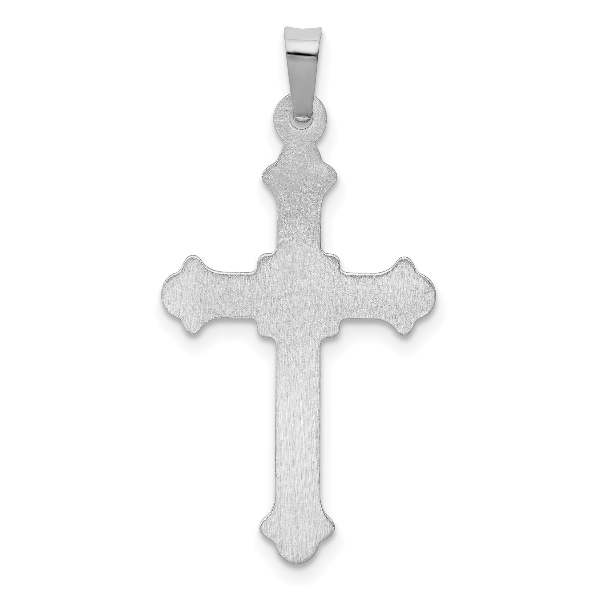 14k White Gold Polished Fleur de Lis Cross Pendant