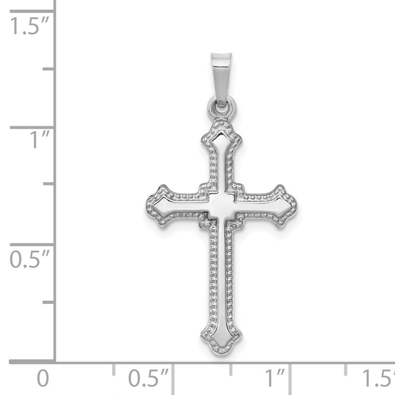 14k White Gold Polished Fleur de Lis Cross Pendant