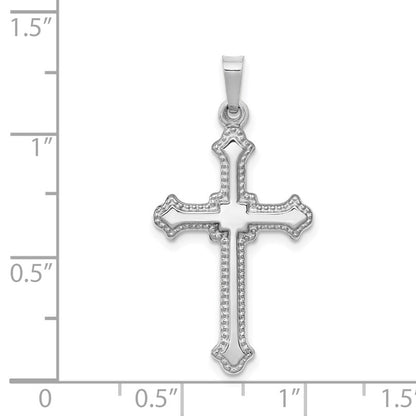 14k White Gold Polished Fleur de Lis Cross Pendant
