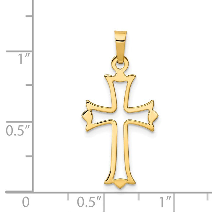 14k Polished Cut-out Fleur de Lis Cross Pendant