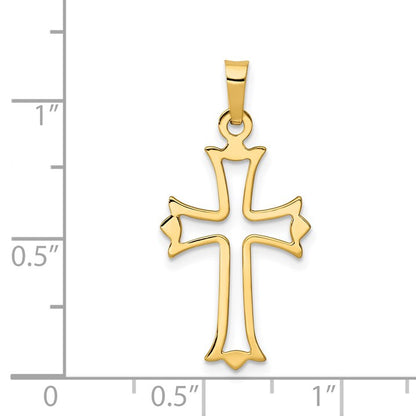 14k Polished Cut-out Fleur de Lis Cross Pendant