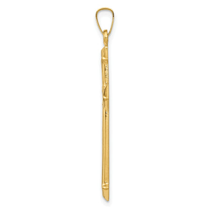 14k and White Rhodium Polished and Textured Passion Cross Pendant