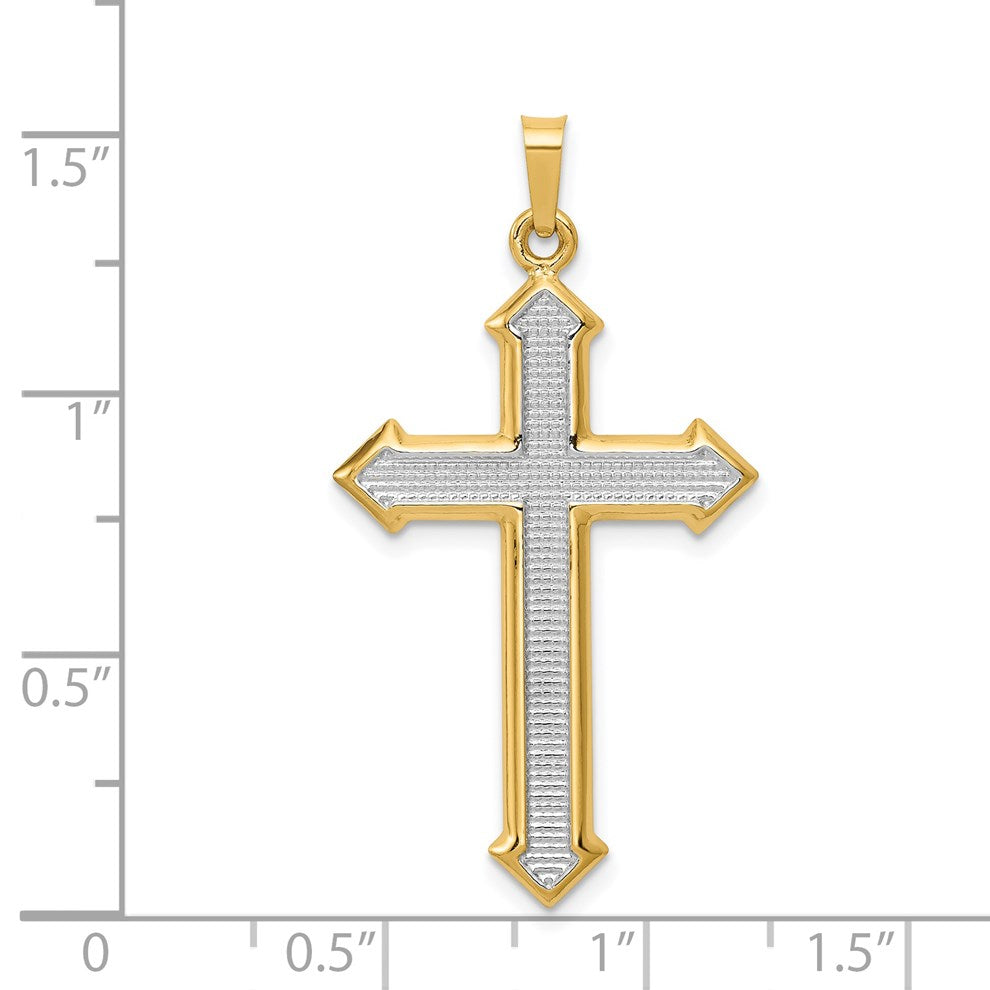 14k and White Rhodium Polished and Textured Passion Cross Pendant