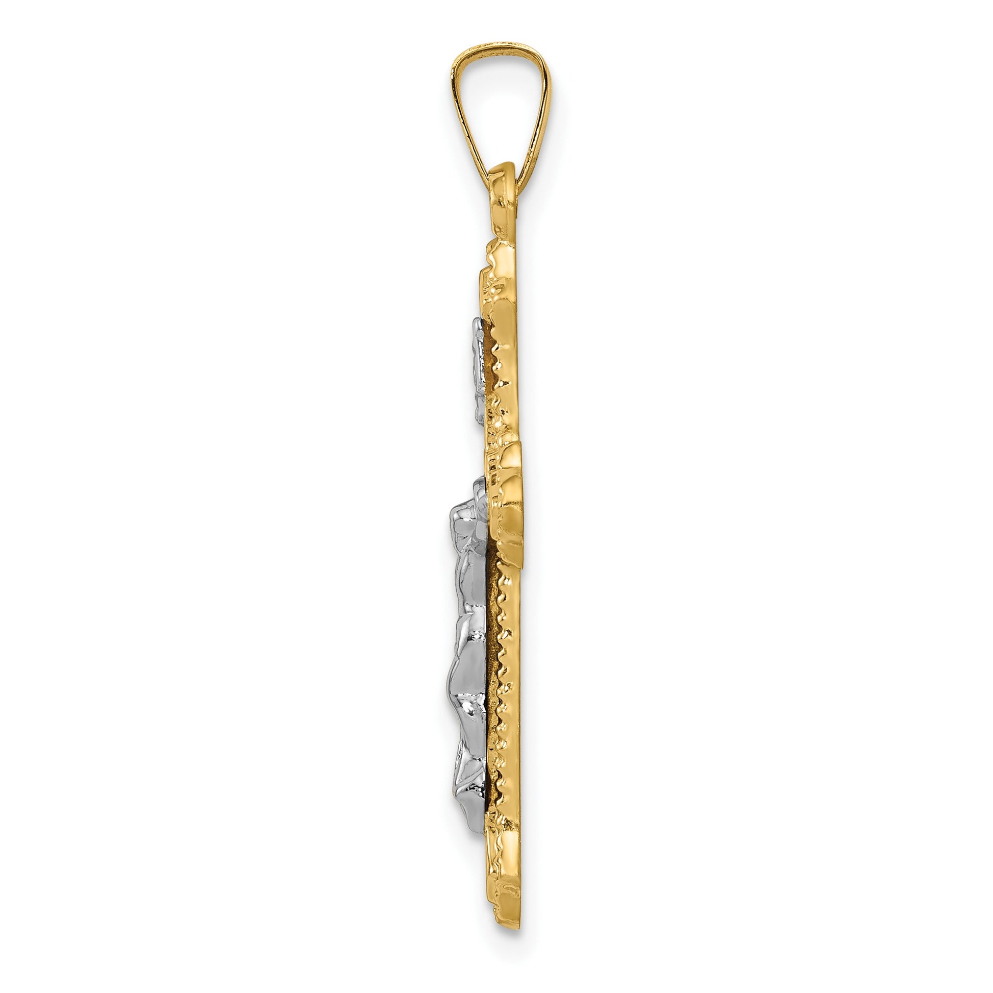 14k Two-tone Polished INRI Crucifix Pendant