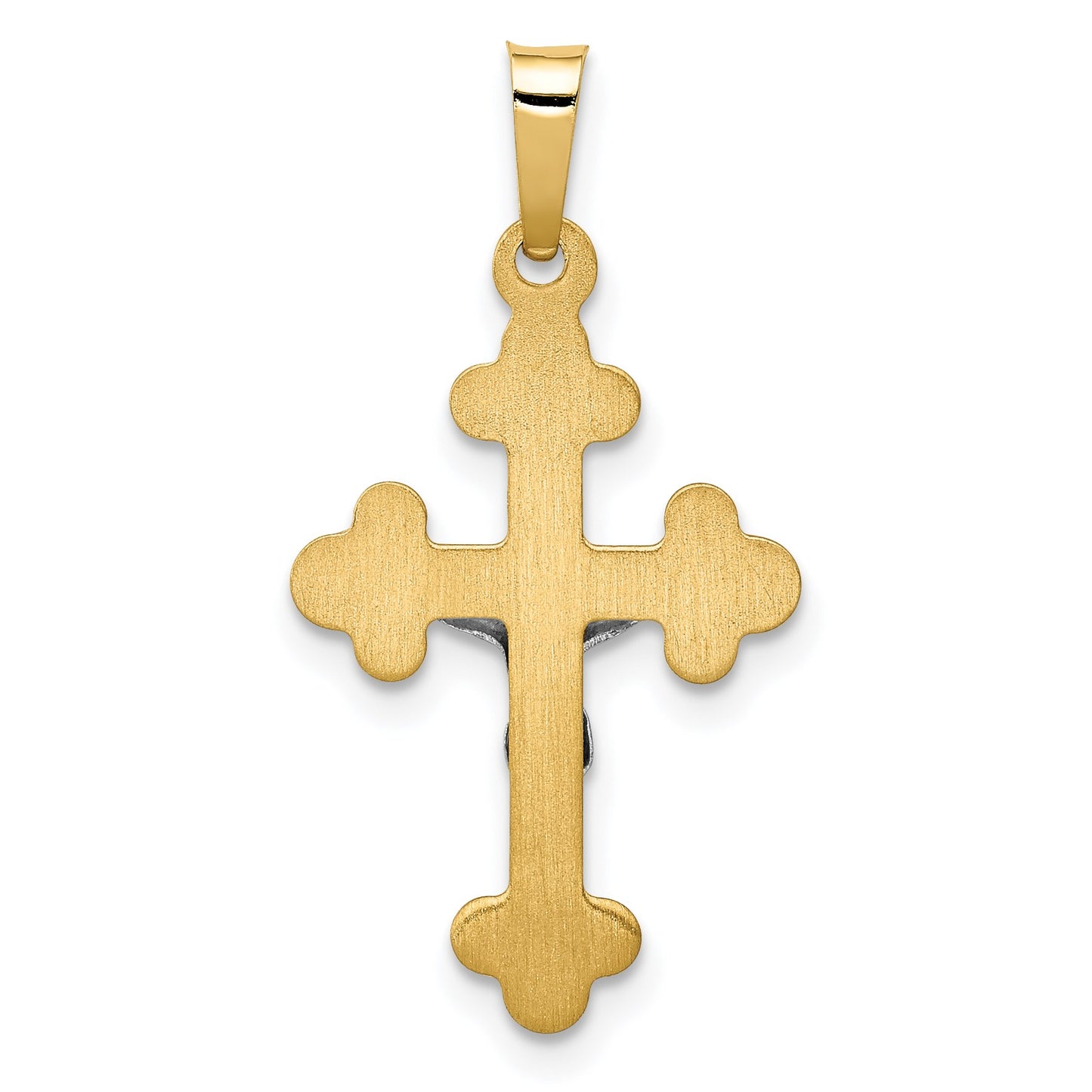 14k Two-tone Polished Budded INRI Crucifix Pendant