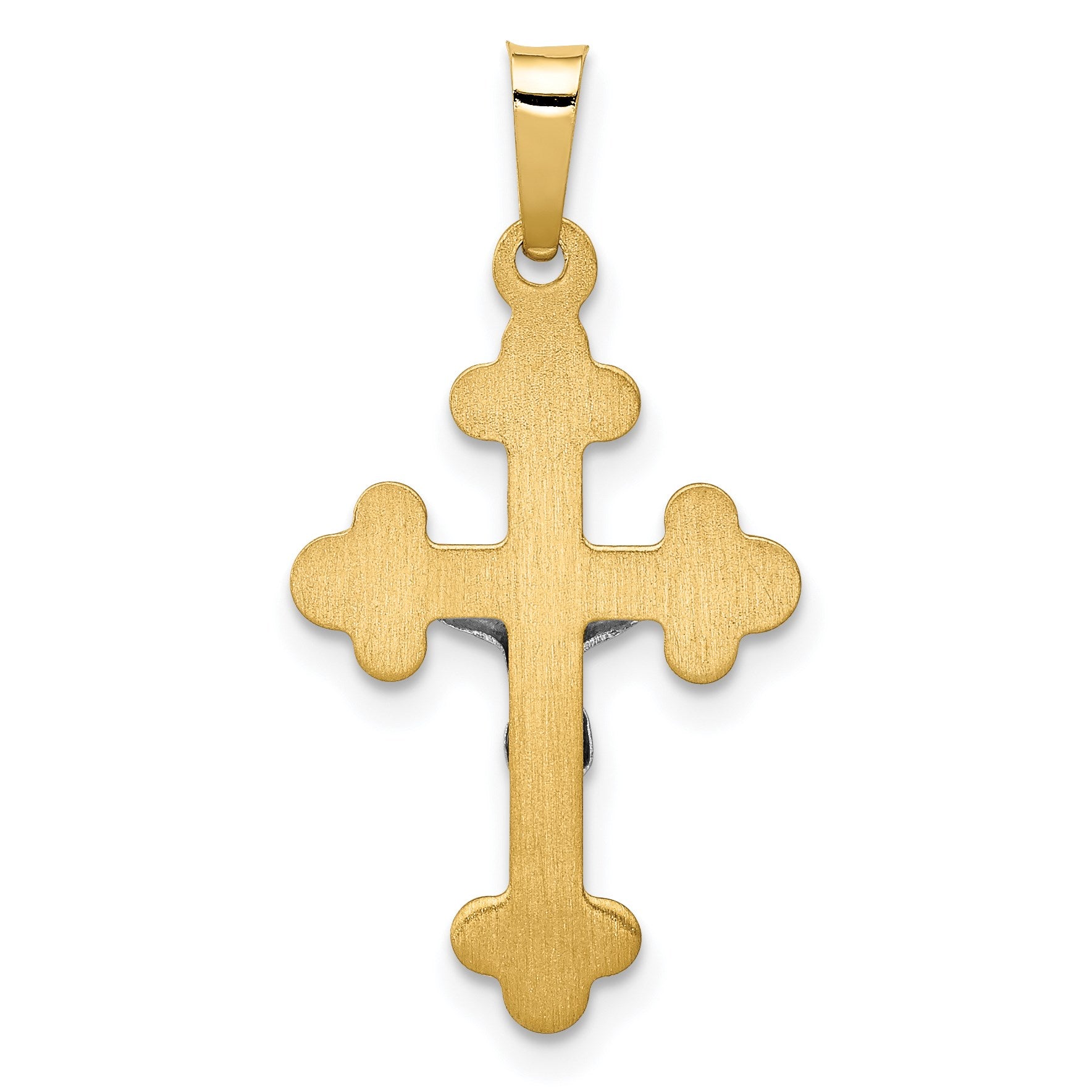 14k Two-tone Polished Budded INRI Crucifix Pendant
