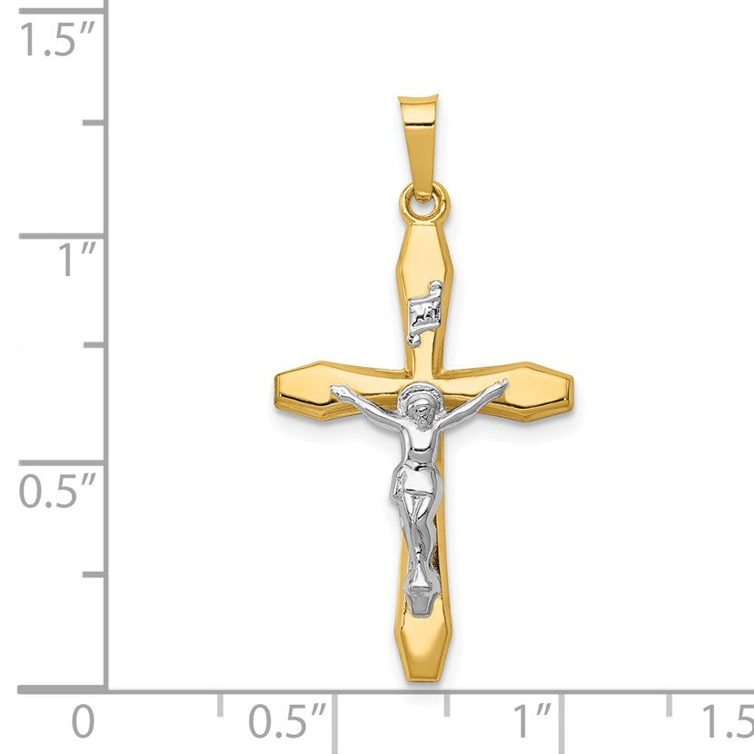 14k Two-tone Polished INRI Crucifix Pendant