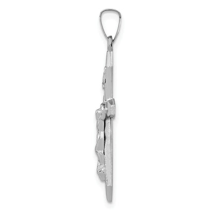 14k White Gold Polished INRI Crucifix Pendant
