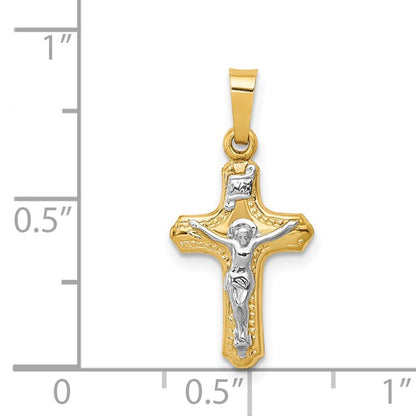 14k Two-tone Polished and Textured INRI Crucifix Pendant