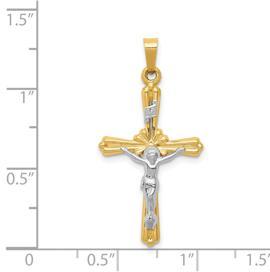 14K Two-tone Polished Inri Crucifix Pendant