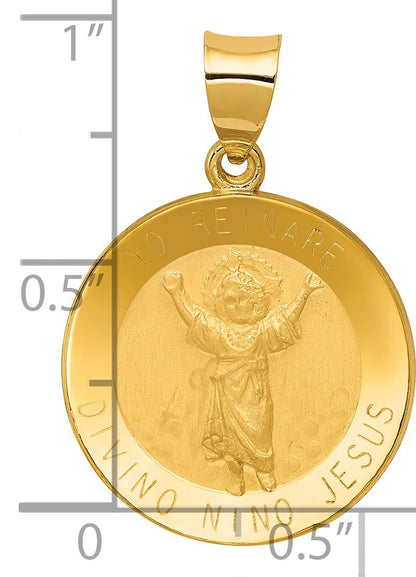 14K Polished Satin Hollow Spanish Divino Nino Round Medal Pendant
