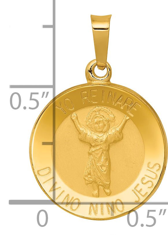 14K Polished Satin Hollow Spanish Divino Nino Round Medal Pendant