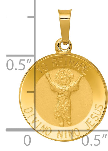 14K Polished Satin Hollow Spanish Divino Nino Round Medal Pendant