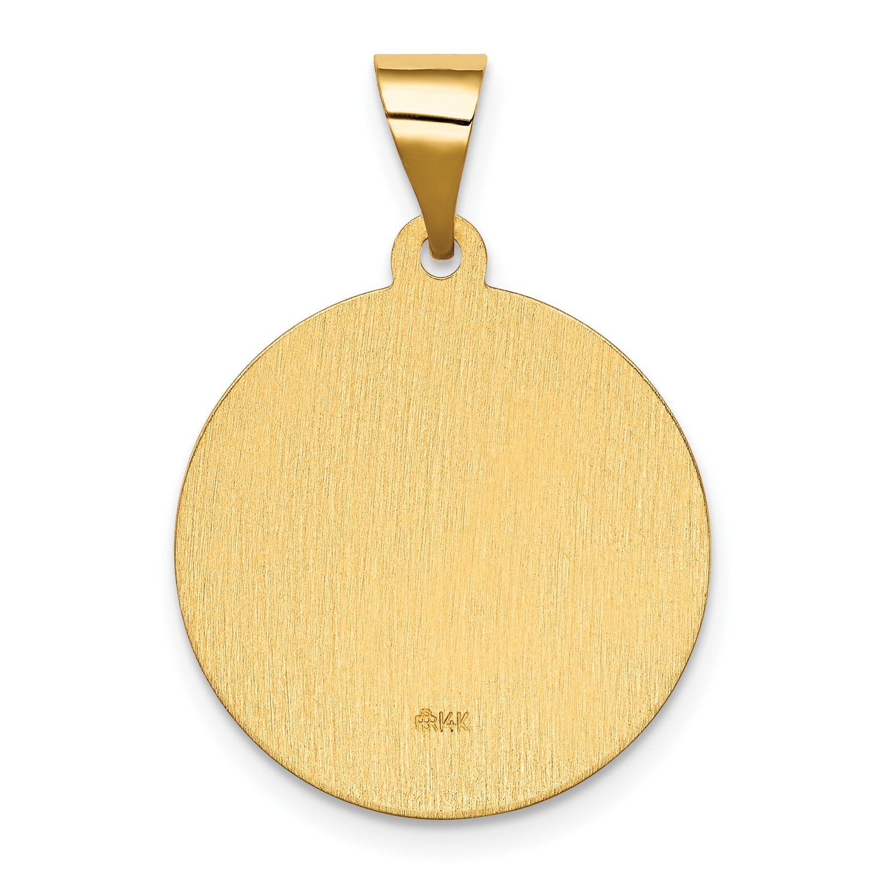 14K Polished and Satin Hollow Spanish Our Lady of Guadalupe Round Medal Pendant