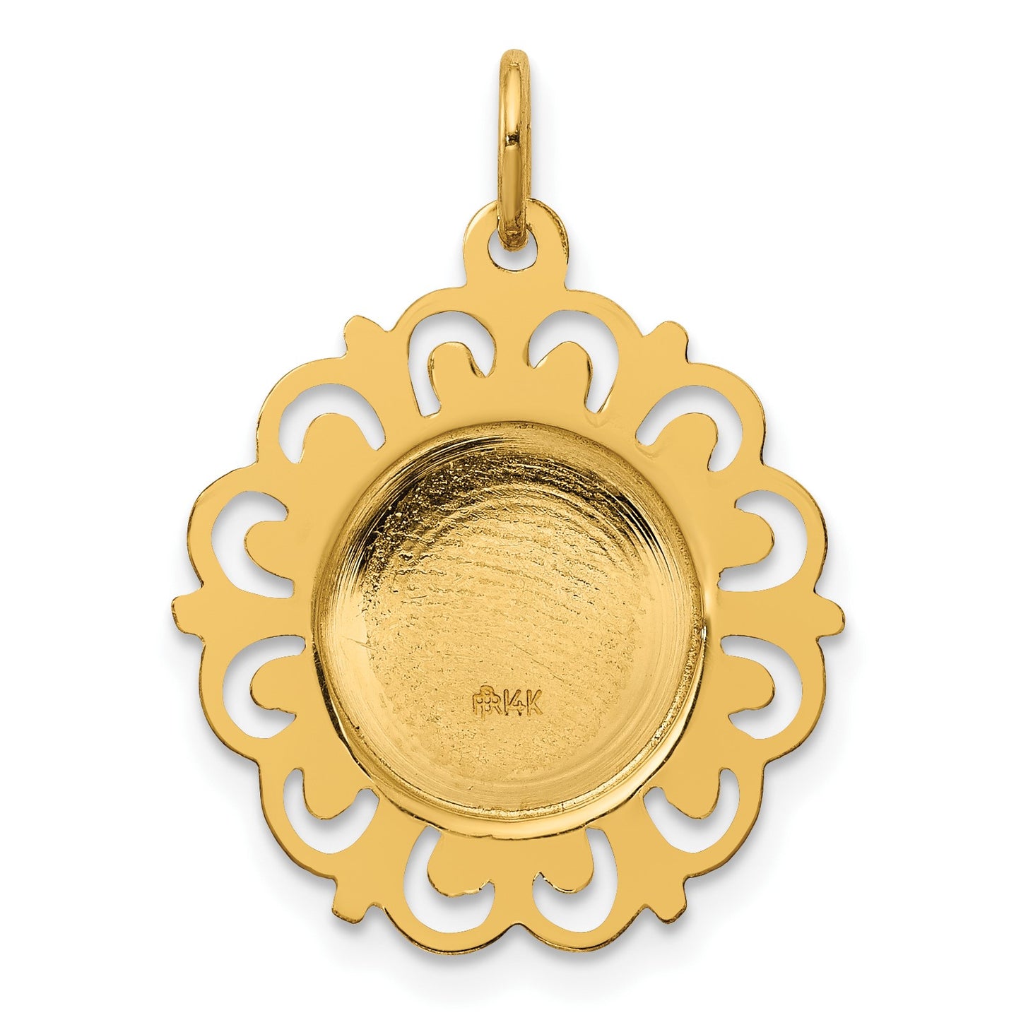 14k Polished and Satin Hollow Spanish Guardian Angel Medal Round Pendant