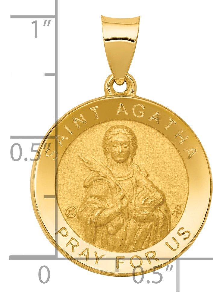 14K Polished and Satin Hollow St. Agatha Medal Pendant