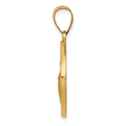 14K Polished and Satin Hollow Spanish San Judas Tadeo Medal Round Pendant