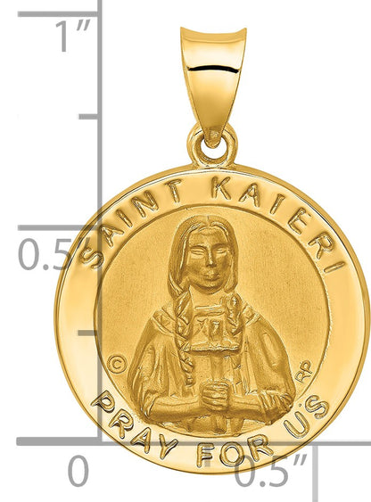 14K Polished and Satin Hollow St. Kateri Medal Round Pendant