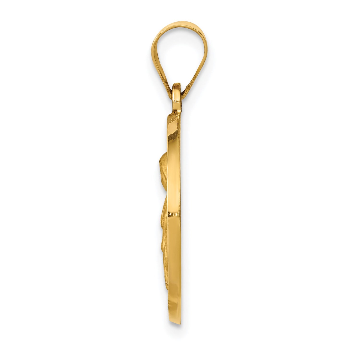 14K Polished and Satin Hollow St. Rita Medal Round Pendant