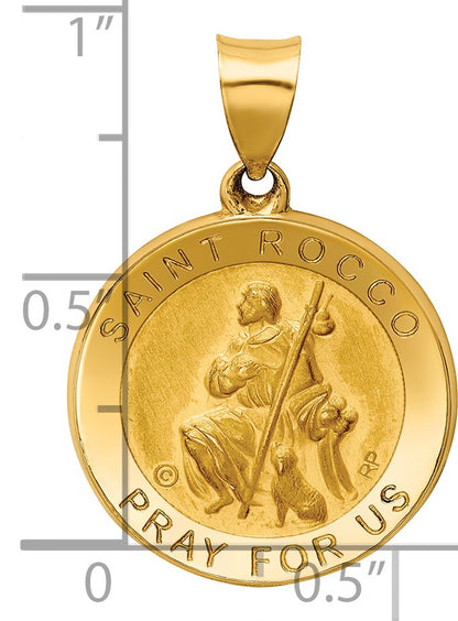 14K Polished and Satin Hollow St. Rocco Medal Round Pendant