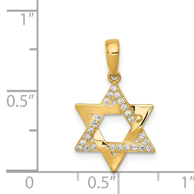 14k Polished CZ Star of David Pendant