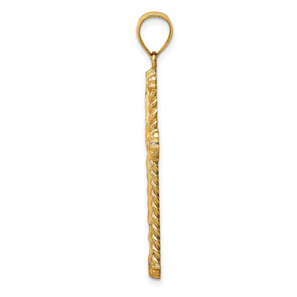 14K Large Diamond-cut Cross Pendant