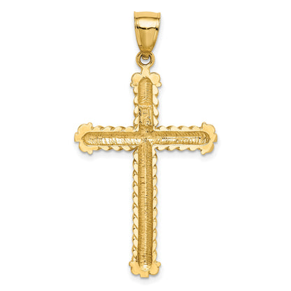 14K Large Diamond-cut Cross Pendant