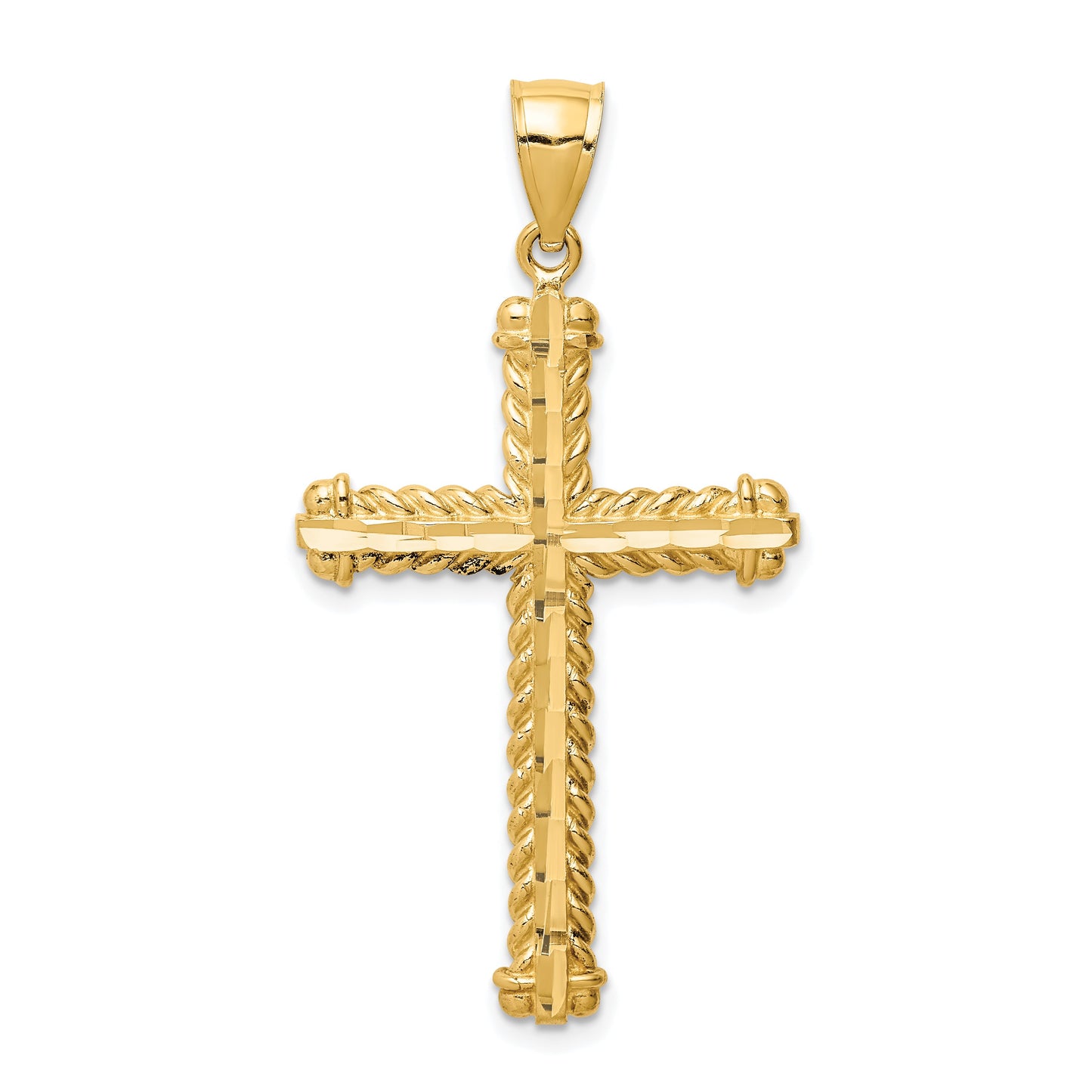 14K Large Diamond-cut Cross Pendant