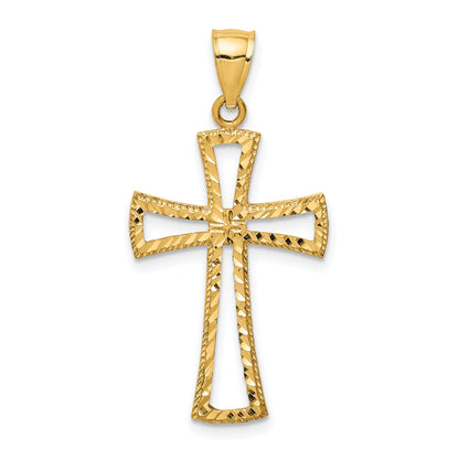 14K Cut-out Diamond-cut Cross Pendant