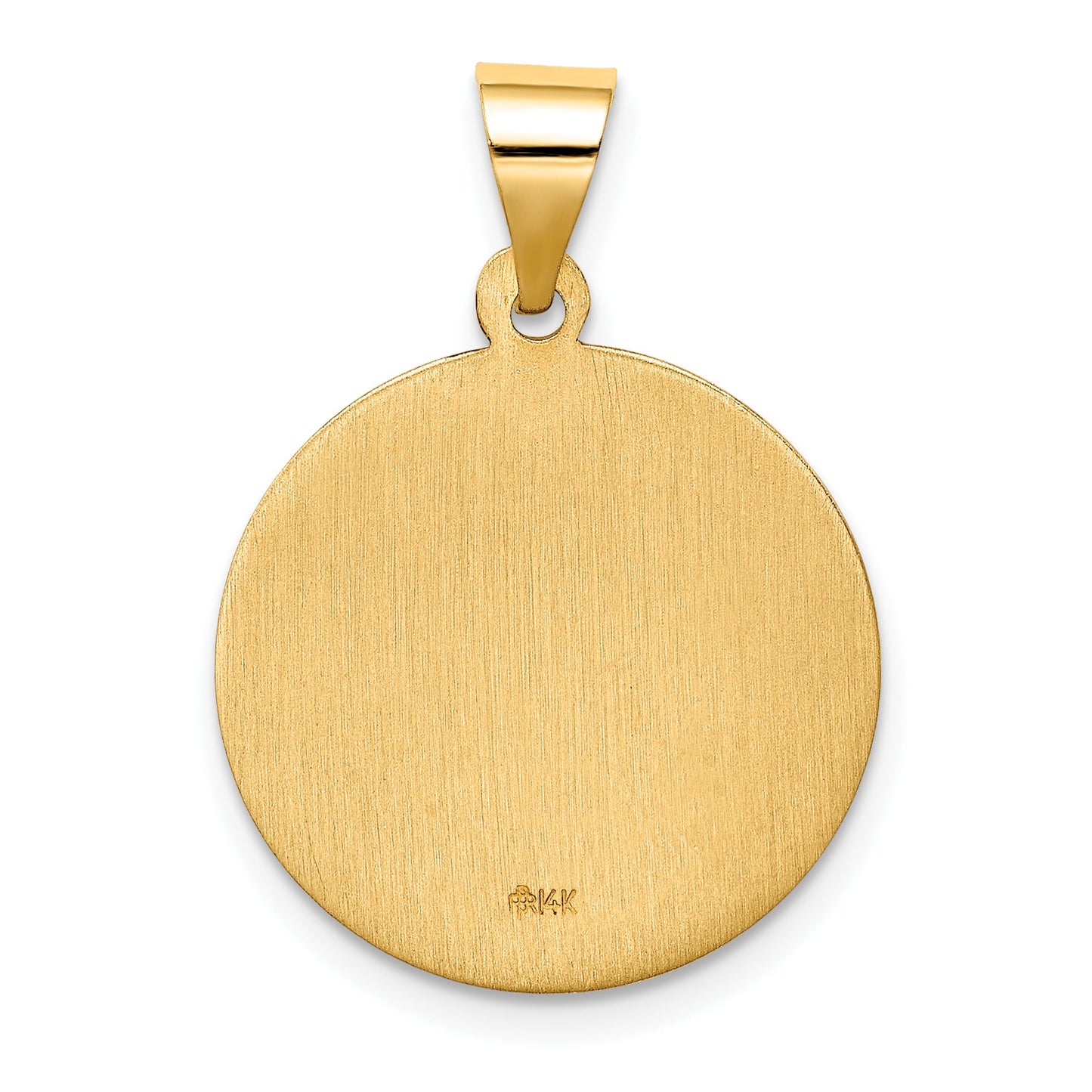 14k Polished and Satin Hollow Round St. Edmund Medal Pendant