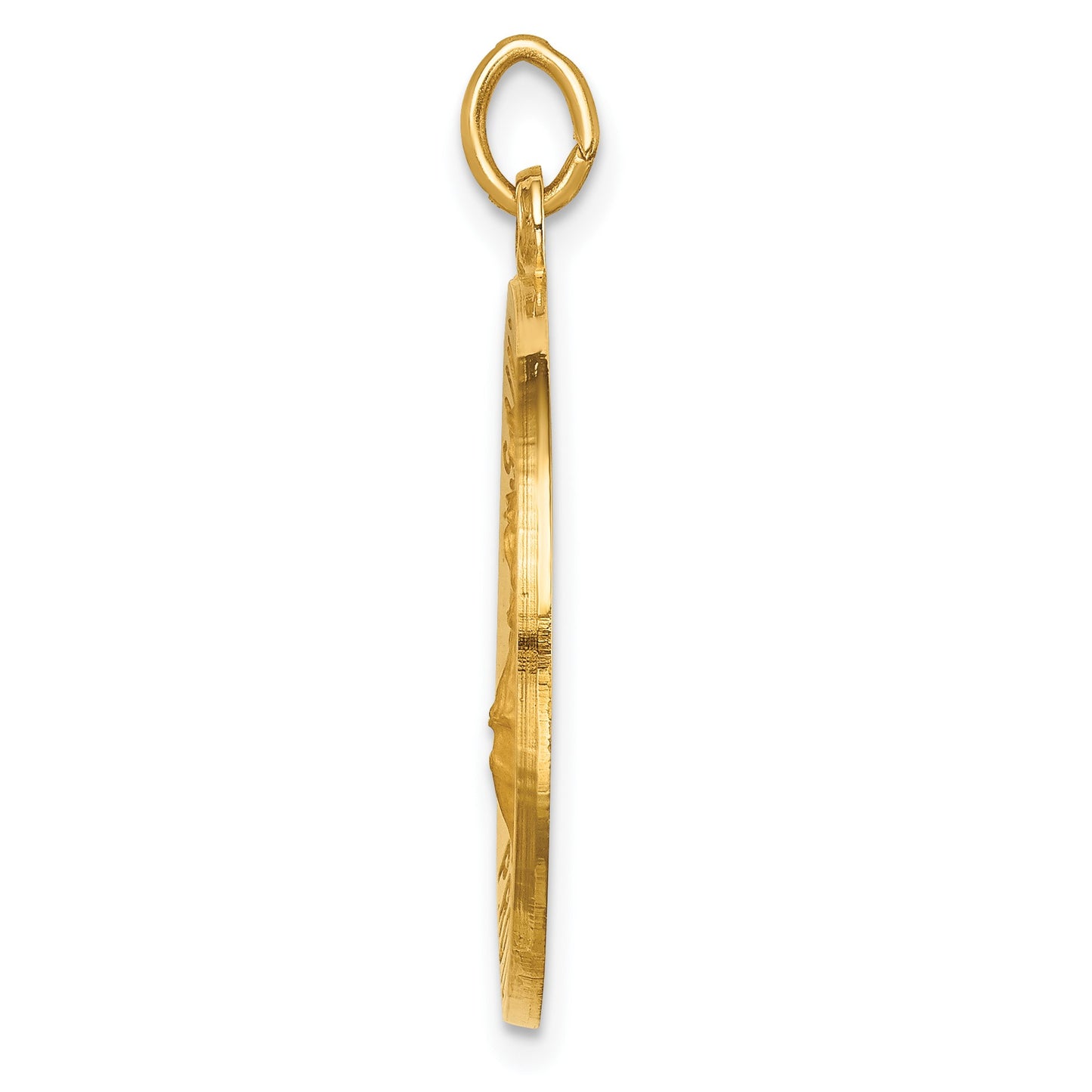 14k Polished and Satin Solid St Florian Medal Round Pendant