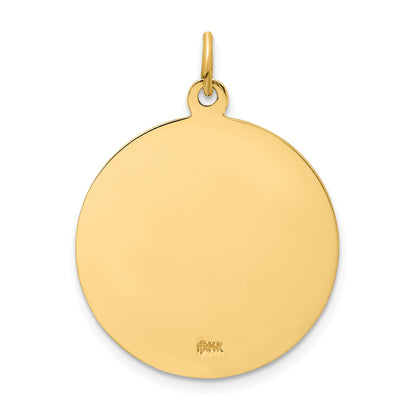 14k Polished and Satin Solid St Florian Medal Round Pendant