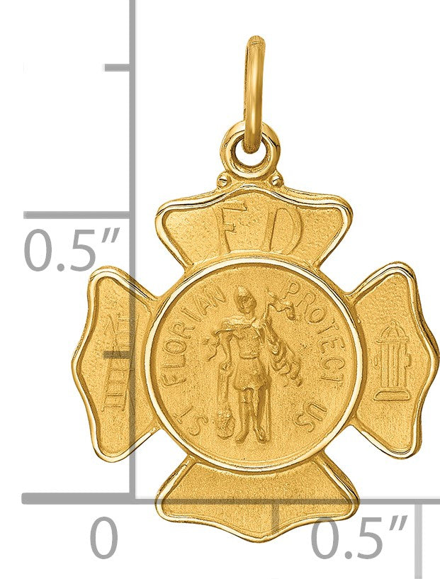 14k Polished and Satin Solid Small St. Florian Fire Dept. Badge Medal Charm