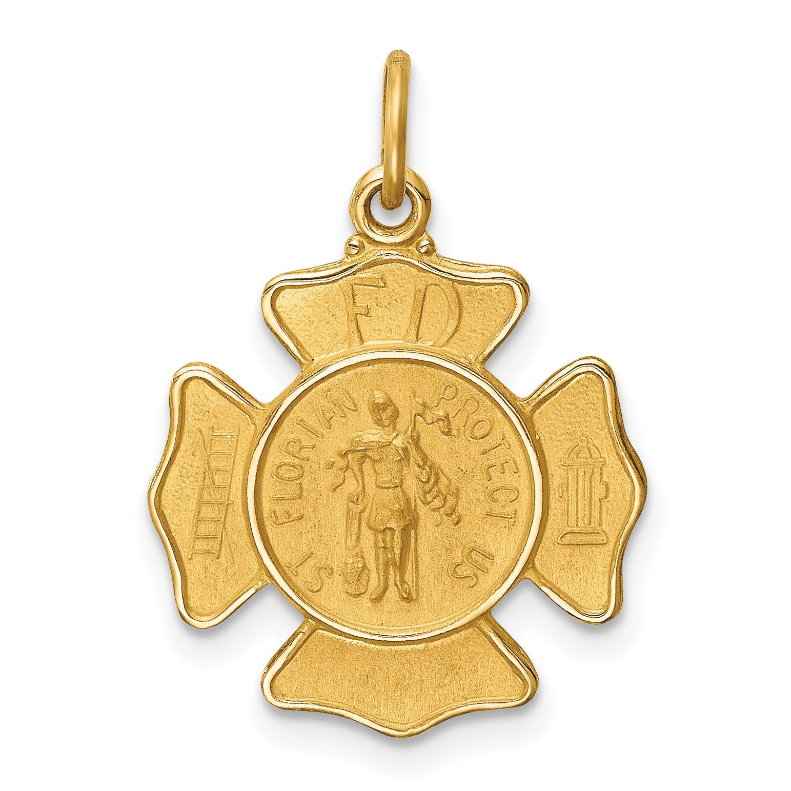 14k Polished and Satin Solid Small St. Florian Fire Dept. Badge Medal Charm
