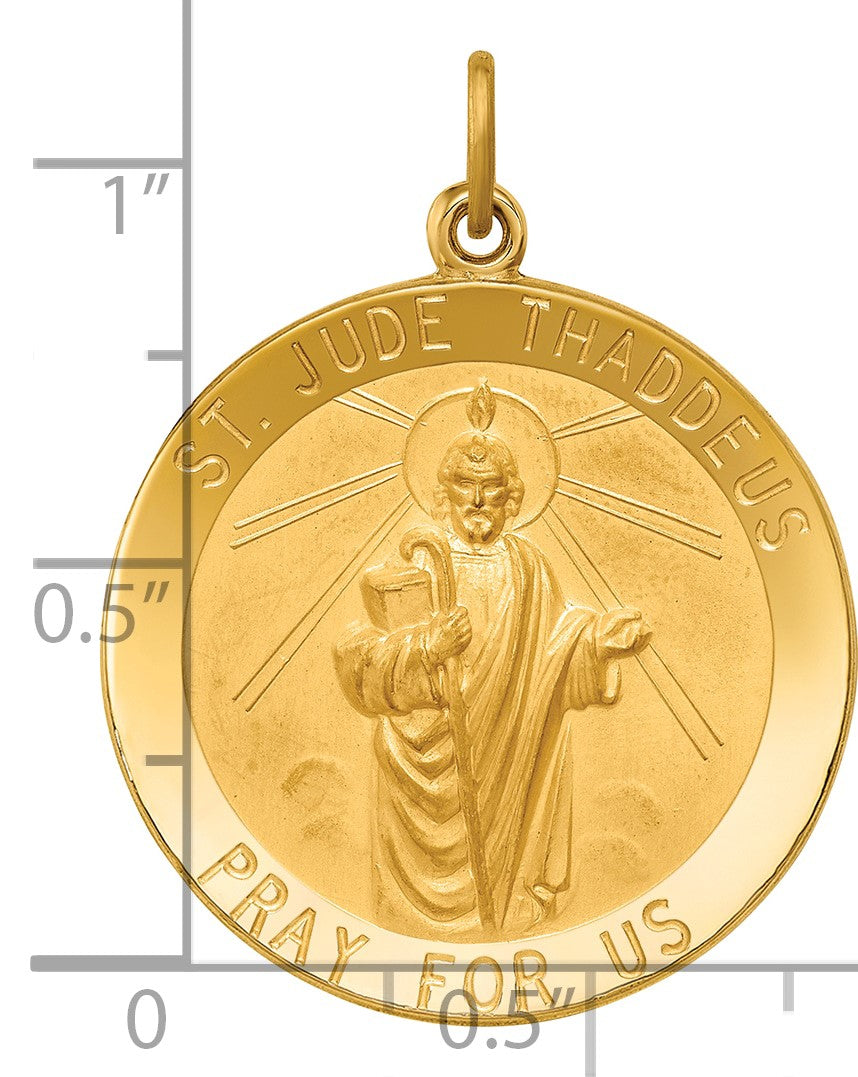 14k Polished and Satin Large Solid St. Jude Thaddeus Medal Round Pendant