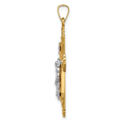 14k Two-tone Hollow Polished Fleur de Lis Crucifix Pendant
