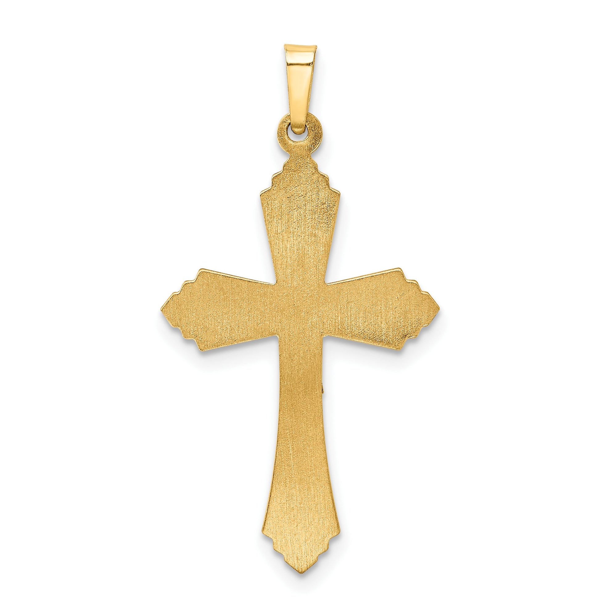 14k Two-tone Hollow Polished Fleur de Lis Crucifix Pendant