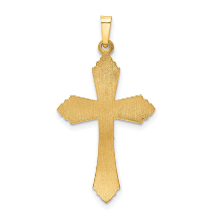 14k Two-tone Hollow Polished Fleur de Lis Crucifix Pendant
