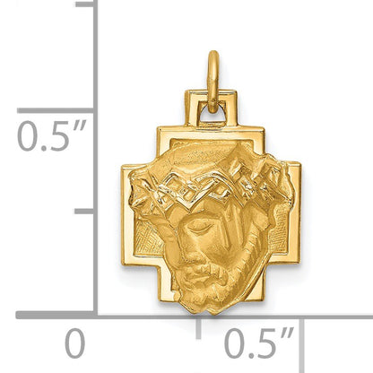 14k Hollow Polished and Satin Small Jesus Cross Medal
